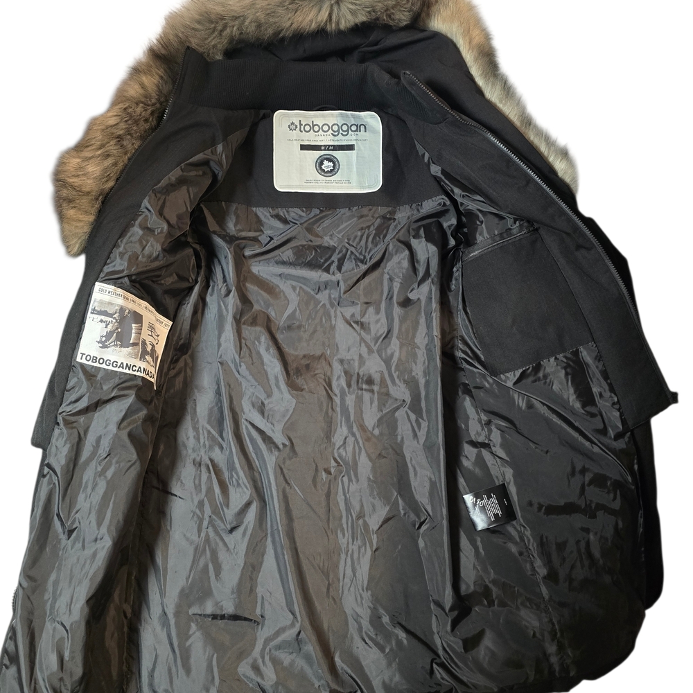 Toboggan Canada Black Winter Parka Faux Fur Hood Belted Eva B III Sweetheart - Picture 3 of 7